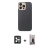MARSİLYAN™- iPhone 15 Pro Max Kılıf Eksen Prime - Siyah Bilvis Hayalet Cam Ekran Koruyucu + PVD Metal Kamera Lens - SH