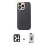 MARSİLYAN™- iPhone 15 Pro Max Kılıf Eksen Prime - Siyah Bilvis Hayalet Cam Ekran Koruyucu + PVD Metal Kamera Lens - LT