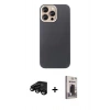 MARSİLYAN™- iPhone 15 Pro Max Kılıf Eksen Prime - Siyah Bilvis Hayalet Cam Ekran Koruyucu + Siyah Raze Metal Kamera Lens
