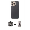 MARSİLYAN™- iPhone 15 Pro Max Kılıf Eksen Prime - Siyah Bilvis Hayalet Cam Ekran Koruyucu + PVD Metal Kamera Lens - TU