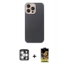 MARSİLYAN™- iPhone 15 Pro Max Kılıf Eksen Prime - Siyah Buffer Cam Ekran Koruyucu + Gümüş PVD Metal Kamera Lens
