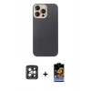 MARSİLYAN™- iPhone 15 Pro Max Kılıf Eksen Prime - Siyah Buffer Hayalet Cam Ekran Koruyucu + Gri PVD Metal Kamera Lens