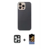 MARSİLYAN™- iPhone 15 Pro Max Kılıf Eksen Prime - Siyah Buffer Hayalet Cam Ekran Koruyucu + PVD Metal Kamera Lens - LT