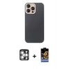 MARSİLYAN™- iPhone 15 Pro Max Kılıf Eksen Prime - Siyah Buffer Hayalet Cam Ekran Koruyucu + PVD Metal Kamera Lens - GS
