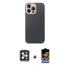 MARSİLYAN™- iPhone 15 Pro Max Kılıf Eksen Prime - Siyah Buffer Hayalet Cam Ekran Koruyucu + Siyah PVD Metal Kamera Lens