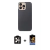 MARSİLYAN™- iPhone 15 Pro Max Kılıf Eksen Prime - Siyah Buffer Hayalet Cam Ekran Koruyucu + PVD Metal Kamera Lens - TU