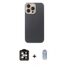 MARSİLYAN™- iPhone 15 Pro Max Kılıf Eksen Prime - Siyah Joko Magic 5D Cam + Turuncu PVD Metal Kamera Lens