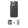 MARSİLYAN™- iPhone 15 Pro Max Kılıf Eksen Prime - Siyah Polymer Nano Ekran Koruyucu + PVD Metal Kamera Lens - LT
