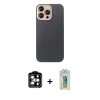 MARSİLYAN™- iPhone 15 Pro Max Kılıf Eksen Prime - Siyah Polymer Nano Ekran Koruyucu + PVD Metal Kamera Lens - TU