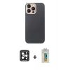 MARSİLYAN™- iPhone 15 Pro Max Kılıf Eksen Prime - Siyah Polymer Nano Ekran Koruyucu + PVD Metal Kamera Lens - SH