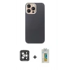 MARSİLYAN™- iPhone 15 Pro Max Kılıf Eksen Prime - Siyah Polymer Nano Ekran Koruyucu + PVD Metal Kamera Lens - GI