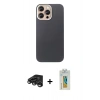 MARSİLYAN™- iPhone 15 Pro Max Kılıf Eksen Prime - Siyah Polymer Nano Ekran Koruyucu + Raze Metal Kamera Lens - TMGI