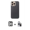 MARSİLYAN™- iPhone 15 Pro Max Kılıf Eksen Prime - Siyah Vanessa Magic Hayalet Cam + PVD Metal Kamera Lens - GS
