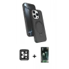 MARSİLYAN™- iPhone 15 Pro Max Kılıf İz Işık Koleksiyonu - Şeffaf 360 Full Body Arka Koruyucu + Siyah PVD Metal Kamera Lens