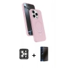 MARSİLYAN™- iPhone 15 Pro Max Kılıf İz Işık Koleksiyonu - Siyah 3D Antistatik Hayalet Cam Ekran Koruyucu + PVD Metal Kamera Lens - GI