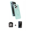 MARSİLYAN™- iPhone 15 Pro Max Kılıf İz Işık Koleksiyonu - Siyah 3D Antistatik Hayalet Cam Ekran Koruyucu + PVD Metal Kamera Lens - TU