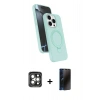 MARSİLYAN™- iPhone 15 Pro Max Kılıf İz Işık Koleksiyonu - Siyah 3D Antistatik Hayalet Cam Ekran Koruyucu + PVD Metal Kamera Lens - GI