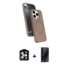 MARSİLYAN™- iPhone 15 Pro Max Kılıf İz Işık Koleksiyonu - Siyah 3D Antistatik Hayalet Cam Ekran Koruyucu + PVD Metal Kamera Lens - TU