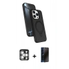 MARSİLYAN™- iPhone 15 Pro Max Kılıf İz Işık Koleksiyonu - Siyah 3D Antistatik Hayalet Cam Ekran Koruyucu + PVD Metal Kamera Lens - GS