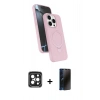 MARSİLYAN™- iPhone 15 Pro Max Kılıf İz Işık Koleksiyonu - Siyah 3D Antistatik Hayalet Cam Ekran Koruyucu + PVD Metal Kamera Lens - SH