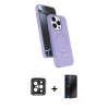 MARSİLYAN™- iPhone 15 Pro Max Kılıf İz Işık Koleksiyonu - Siyah 3D Antistatik Hayalet Cam Ekran Koruyucu + PVD Metal Kamera Lens - SH
