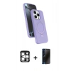 MARSİLYAN™- iPhone 15 Pro Max Kılıf İz Işık Koleksiyonu - Siyah 3D Antistatik Hayalet Cam Ekran Koruyucu + PVD Metal Kamera Lens - GS