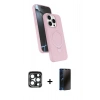 MARSİLYAN™- iPhone 15 Pro Max Kılıf İz Işık Koleksiyonu - Siyah 3D Antistatik Hayalet Cam Ekran Koruyucu + PVD Metal Kamera Lens - LT