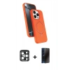 MARSİLYAN™- iPhone 15 Pro Max Kılıf İz Işık Koleksiyonu - Siyah 3D Antistatik Hayalet Cam Ekran Koruyucu + PVD Metal Kamera Lens - LT