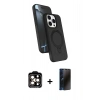 MARSİLYAN™- iPhone 15 Pro Max Kılıf İz Işık Koleksiyonu - Siyah 3D Antistatik Hayalet Cam Ekran Koruyucu + PVD Metal Kamera Lens - TU
