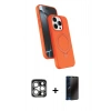 MARSİLYAN™- iPhone 15 Pro Max Kılıf İz Işık Koleksiyonu - Siyah 3D Antistatik Hayalet Cam Ekran Koruyucu + PVD Metal Kamera Lens - GS