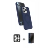 MARSİLYAN™- iPhone 15 Pro Max Kılıf İz Işık Koleksiyonu - Siyah 3D Antistatik Hayalet Cam Ekran Koruyucu + PVD Metal Kamera Lens - GS