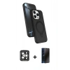 MARSİLYAN™- iPhone 15 Pro Max Kılıf İz Işık Koleksiyonu - Siyah 3D Antistatik Hayalet Cam Ekran Koruyucu + PVD Metal Kamera Lens - GI