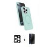 MARSİLYAN™- iPhone 15 Pro Max Kılıf İz Işık Koleksiyonu - Siyah 3D Antistatik Hayalet Cam Ekran Koruyucu + PVD Metal Kamera Lens - LT