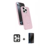 MARSİLYAN™- iPhone 15 Pro Max Kılıf İz Işık Koleksiyonu - Siyah 3D Antistatik Hayalet Cam Ekran Koruyucu + PVD Metal Kamera Lens - GS