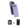 MARSİLYAN™- iPhone 15 Pro Max Kılıf İz Işık Koleksiyonu - Siyah 3D Antistatik Hayalet Cam Ekran Koruyucu + PVD Metal Kamera Lens - TU