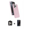 MARSİLYAN™- iPhone 15 Pro Max Kılıf İz Işık Koleksiyonu - Siyah 3D Antistatik Hayalet Cam Ekran Koruyucu + PVD Metal Kamera Lens - TU