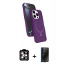 MARSİLYAN™- iPhone 15 Pro Max Kılıf İz Işık Koleksiyonu - Siyah 3D Antistatik Hayalet Cam Ekran Koruyucu + PVD Metal Kamera Lens - TU