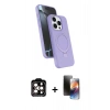 MARSİLYAN™- iPhone 15 Pro Max Kılıf İz Işık Koleksiyonu - Siyah 3D Antistatik Mat Seramik Nano Ekran Koruyucu + Turuncu PVD Metal Kamera Lens