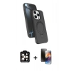 MARSİLYAN™- iPhone 15 Pro Max Kılıf İz Işık Koleksiyonu - Siyah 3D Antistatik Mat Seramik Nano Ekran Koruyucu + Turuncu PVD Metal Kamera Lens