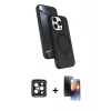 MARSİLYAN™- iPhone 15 Pro Max Kılıf İz Işık Koleksiyonu - Siyah 3D Antistatik Mat Seramik Nano Ekran Koruyucu + PVD Metal Kamera Lens - SH