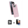 MARSİLYAN™- iPhone 15 Pro Max Kılıf İz Işık Koleksiyonu - Siyah 3D Antistatik Mat Seramik Nano Ekran Koruyucu + PVD Metal Kamera Lens - SH