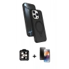 MARSİLYAN™- iPhone 15 Pro Max Kılıf İz Işık Koleksiyonu - Siyah 3D Antistatik Mat Seramik Nano Ekran Koruyucu + Turuncu PVD Metal Kamera Lens
