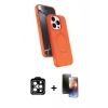 MARSİLYAN™- iPhone 15 Pro Max Kılıf İz Işık Koleksiyonu - Siyah 3D Antistatik Mat Seramik Nano Ekran Koruyucu + Turuncu PVD Metal Kamera Lens