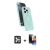 MARSİLYAN™- iPhone 15 Pro Max Kılıf İz Işık Koleksiyonu - Siyah 3D Antistatik Mat Seramik Nano Ekran Koruyucu + PVD Metal Kamera Lens - GI