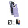 MARSİLYAN™- iPhone 15 Pro Max Kılıf İz Işık Koleksiyonu - Siyah 3D Antistatik Mat Seramik Nano Ekran Koruyucu + PVD Metal Kamera Lens - SH