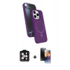 MARSİLYAN™- iPhone 15 Pro Max Kılıf İz Işık Koleksiyonu - Siyah 3D Antistatik Mat Seramik Nano Ekran Koruyucu + Turuncu PVD Metal Kamera Lens