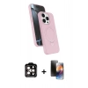 MARSİLYAN™- iPhone 15 Pro Max Kılıf İz Işık Koleksiyonu - Siyah 3D Antistatik Mat Seramik Nano Ekran Koruyucu + Turuncu PVD Metal Kamera Lens