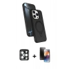 MARSİLYAN™- iPhone 15 Pro Max Kılıf İz Işık Koleksiyonu - Siyah 3D Antistatik Mat Seramik Nano Ekran Koruyucu + PVD Metal Kamera Lens - LT