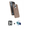 MARSİLYAN™- iPhone 15 Pro Max Kılıf İz Işık Koleksiyonu - Siyah 3D Antistatik Seramik Nano Ekran Koruyucu + PVD Metal Kamera Lens - LT