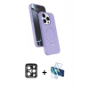MARSİLYAN™- iPhone 15 Pro Max Kılıf İz Işık Koleksiyonu - Siyah 3D Antistatik Seramik Nano Ekran Koruyucu + PVD Metal Kamera Lens - LT